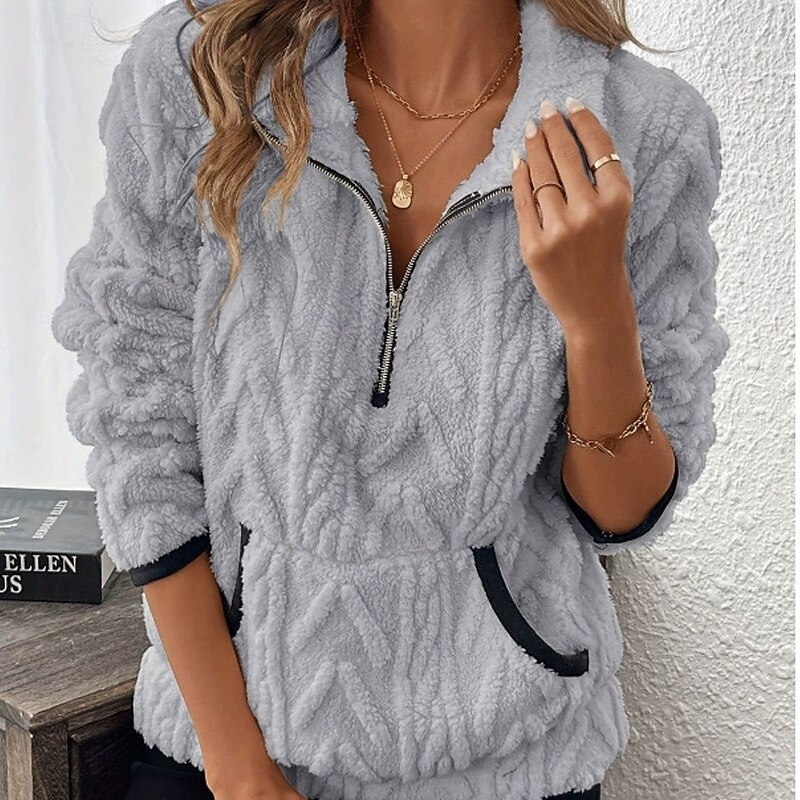 Women's Pullover Sweatshirt Active Fashion Streetwear Long Sleeve Turtleneck Regular Tops Street Dailywear Casual Half Zipper Quarter Zipper Zip Up White Pink Wine Purple Coffee Fall Winter3