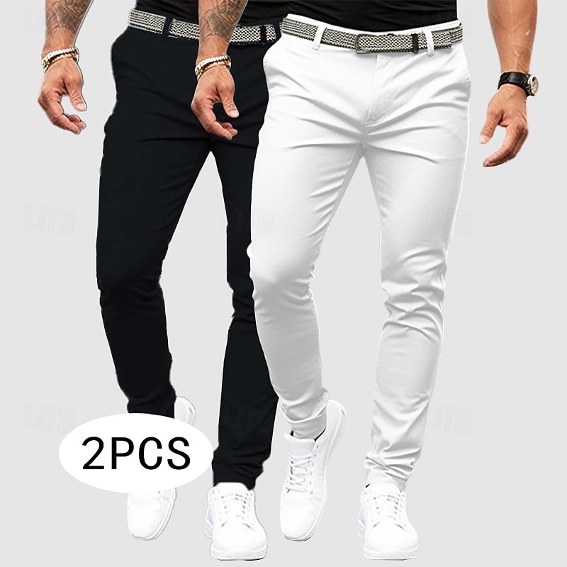 Men's Trousers Chinos Slacks Chino Pants Casual Pants Front Pocket Plain Comfort Breathable Full Length Outdoor Casual Daily Fashion Streetwear Yellow+Red White+Red