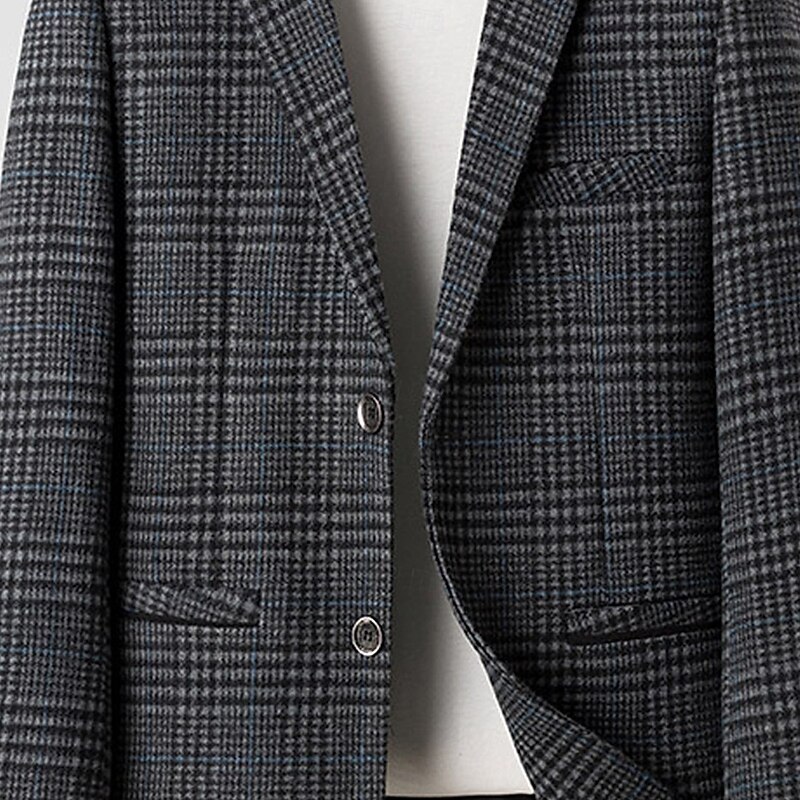 Men Blazer Jacket Daily Classic Fall & Winter Polyester Plaid Single Breasted Two-button Blazer khaki Dark Grey Dark Blue3