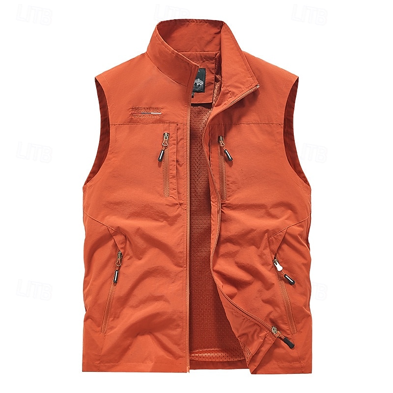 Men's Outdoor Vest Vest Fishing Vest Outdoor Daily Fashion Casual Spring Fall Pocket Polyester Comfortable Plain Zipper Stand Collar Regular Fit Black Orange Khaki Army Green Vest