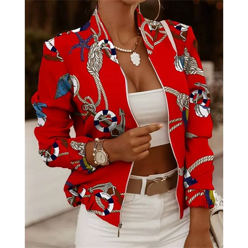Women's Blazer Comfortable Print Elegant Fashion Outdoor Color Block Going out Casual Daily Weekend Cardigan Regular Stand Collar Regular Fit Long Sleeve Outerwear Black White Yellow Spring Fall3