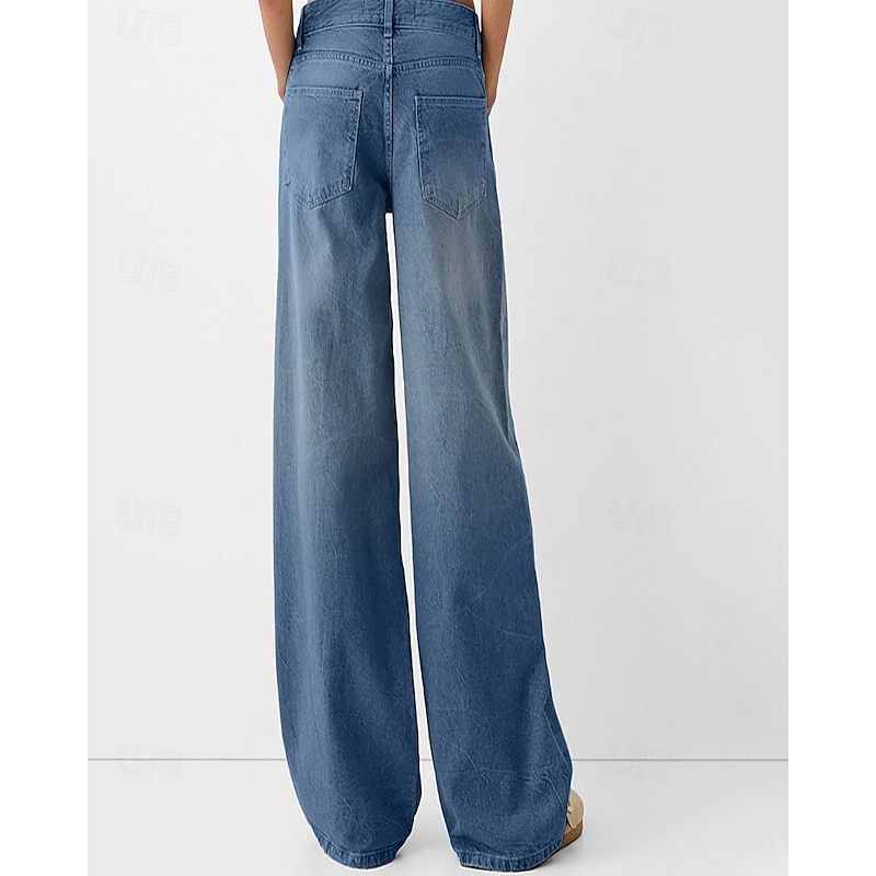 Women's Jeans Culottes Wide Leg Chinos Vacation Streetwear Basic Full Length Medium Waist Plain Pocket Elastic Waist Comfortable Micro-elastic Outdoor Vacation Daily Black Blue Light Blue Spring Fall2