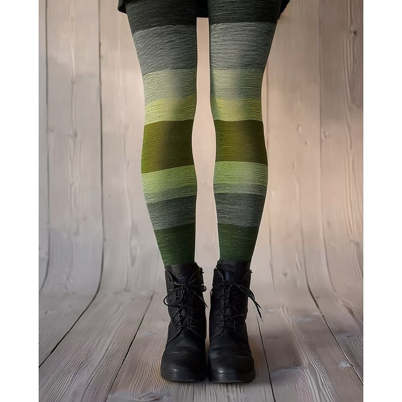 Women's Leggings Vacation Vintage Fashion Full Length High Waist Graphic Color Block Printing Thermal Warm Soft Breathable Stretchy Formal Outdoor Vacation Depression Green Spring Grass Green Spring