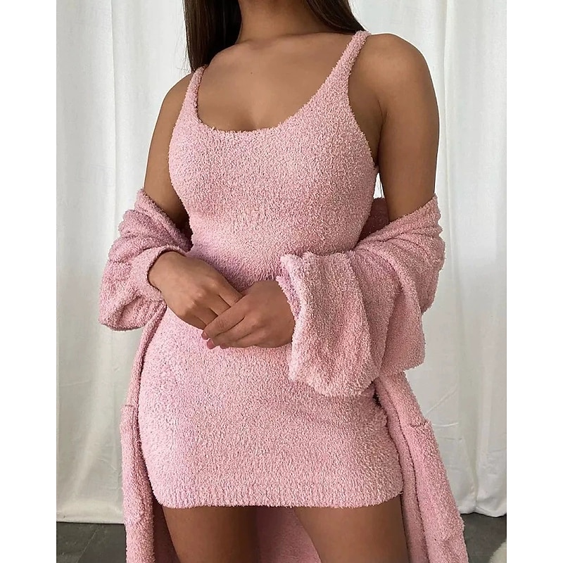 Women's Loungewear Nightgown Fashion Casual Pure Color Dress Vacation Home Bed Sleeveless Crew Neck Pink Fall Winter Slim Fit2