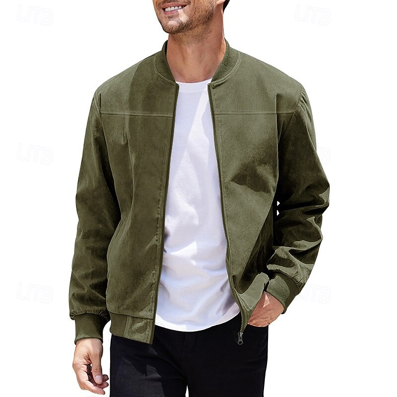 Men's Faux Suede Jacket Casual Jacket Vacation Daily Warm Pocket Fall Winter Plain Fashion Classic Stand Collar Regular Black Navy Blue Ocean Blue Brown Army Green Jacket4