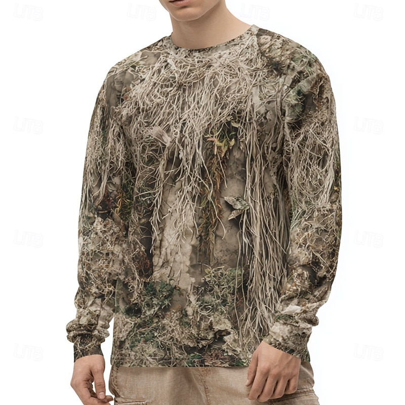 Men's Camo T Shirt Long Sleeve T shirt 3D Print Crew Neck Shirt Fashion Outdoor Street Sports Outdoor Hunting Green 1# Green 2# Green 3# Summer Spring Clothing Apparel S M L XL XXL XXXL3