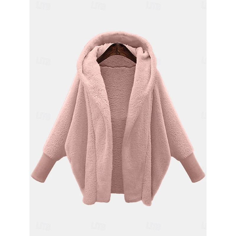 Women's Casual Jacket Comfortable Breathable Pocket Oversized Casual Plain Vacation Street Casual Daily Wear Open Front Regular Hooded Loose Fit Long Sleeve Outerwear Black White Pink Spring Fall4