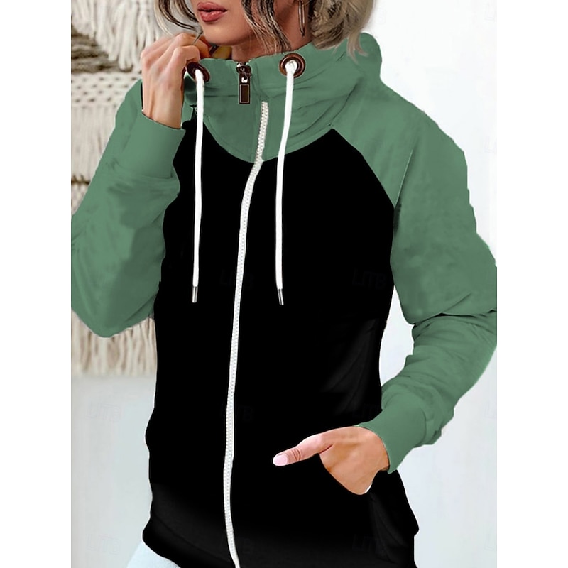 Women's Hoodie Jacket Comfortable Breathable Zipper Pocket Casual Color Block Vacation Street Casual Daily Wear Zipper Regular Hooded Regular Fit Long Sleeve Outerwear White Pink Khaki Spring Fall