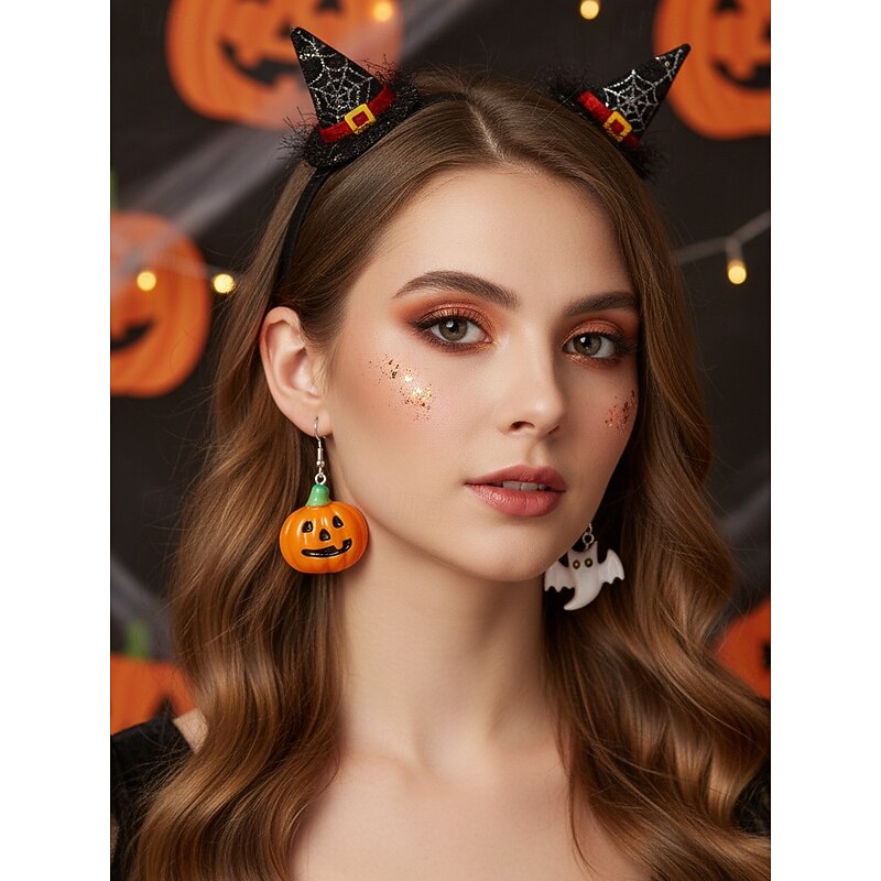 Women's Halloween Pumpkin and Ghost Earrings -Cute Acrylic Drop Dangle Earrings for Halloween Party Fashion2