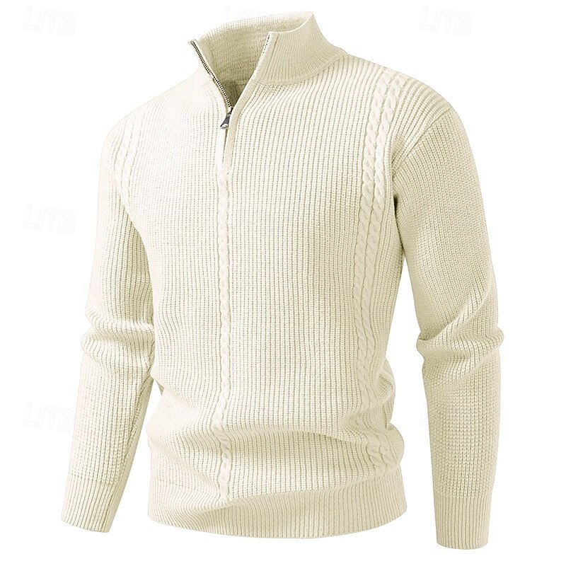 Men's Sweater Pullover Sweater Jumper Ribbed Knit Regular Tops Knitted Slim Fit Plain Standing Collar Knitwear Contemporary Casual Daily Wear Clothing Apparel Fall Black Red M L XL2
