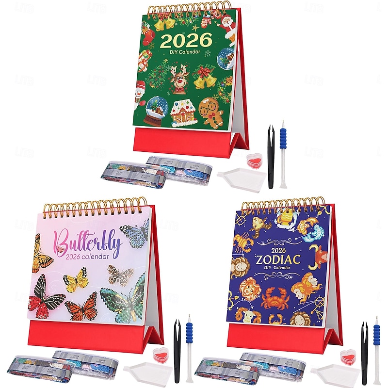 Diamond Art Painting 2026 Desk Calendar Standing Gem Monthly Desktop Calendar with Task Manager Monthly Planner Decoration for Women Teens Adults Beginners
