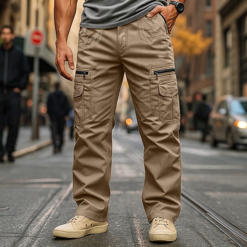 Men's Cargo Pants Cargo Trousers Work Pants Hiking Pants Multi Pocket Straight Leg Plain Wearable Moisture Wicking Full Length Outdoor Casual Daily Vacation Fashion Black Army Green Inelastic