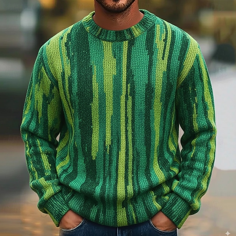 Men's Color Block Abstract Pullover Sweater Jumper Knitwear Crewneck Casual Vacation Street Daily 3D Print Knitting Keep Warm Long Sleeve Spring Fall Winter Blue Green Multi Color3