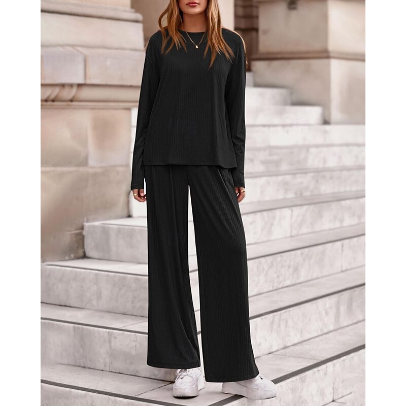 Women's Sweater Pullover Streetwear Casual Solid Color Crew Neck Knitted Long Sleeve Regular Tops Knit Daily Holiday Going out Black Pink Fall Winter