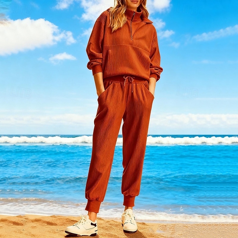 Women's Pullover Sweatsuit Sets 2 Piece Tracksuit Lounge Outfits  with Pocket Solid Colored Clothing Suit Fall Black Pink Gym Running Fitness Breathable Long Sleeve Sport Activewear Micro-elastic