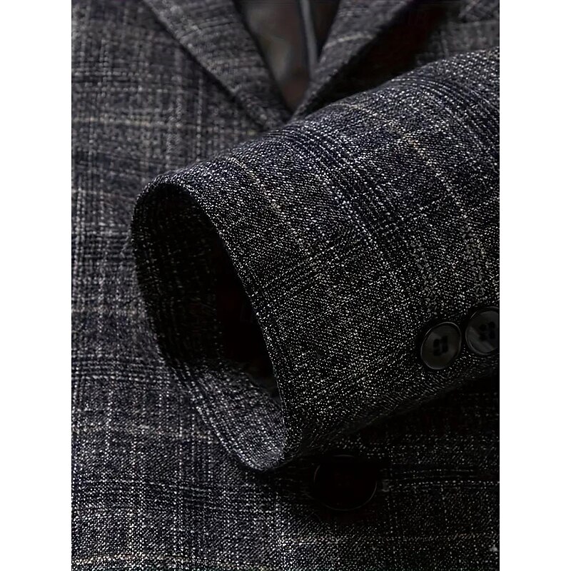 Men's Blazer Jacket Notch Collar Classic Striped Blazer Black Slim Fit Single Breasted Two-buttons4