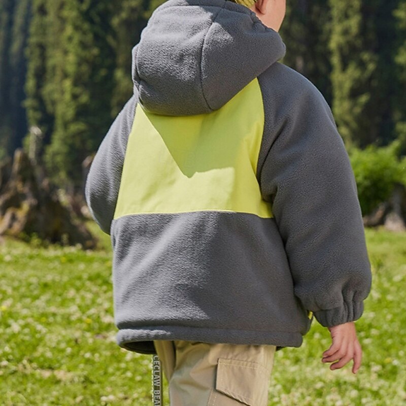 Kids Boys' Fleece Jacket Outdoor Jacket Outerwear Color Block Long Sleeve Zipper Pocket Comfort Waterproof Windproof Coat Outdoor Fashion Daily Deep Green Violet Spring Fall 4 years+3