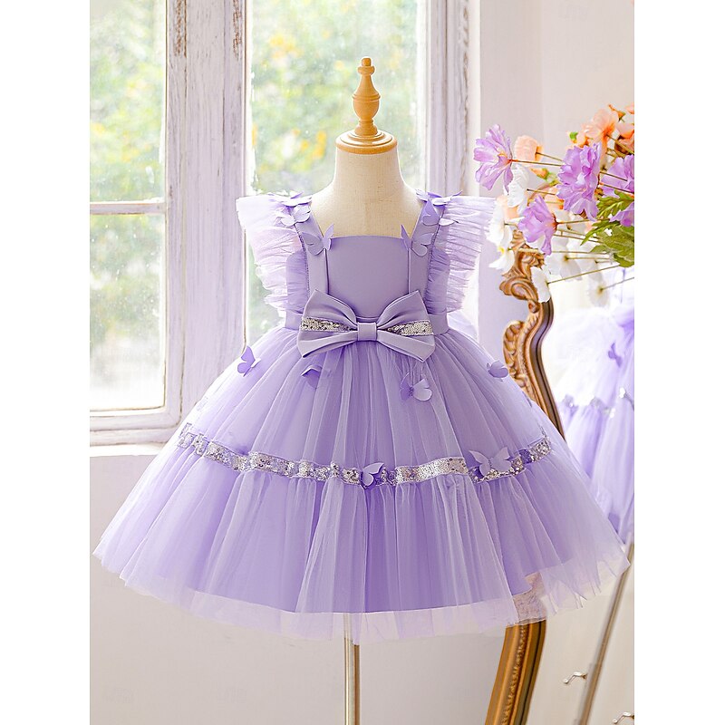 Kids Girls' Party Dress Solid Color Sleeveless Special Occasion Birthday Princess Sweet Polyester Midi Party Dress Summer Spring Fall kids Sky Blue Purple2