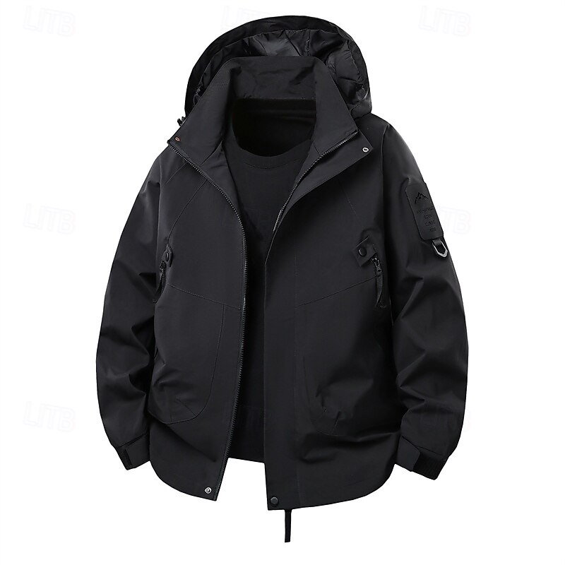 Men's Outdoor Jacket Raincoat Hiking Jacket Daily Hiking Windproof Rainproof Pocket Spring Fall Plain Fashion Classic Hooded Regular Black Yellow Sage Purple Beige Jacket2
