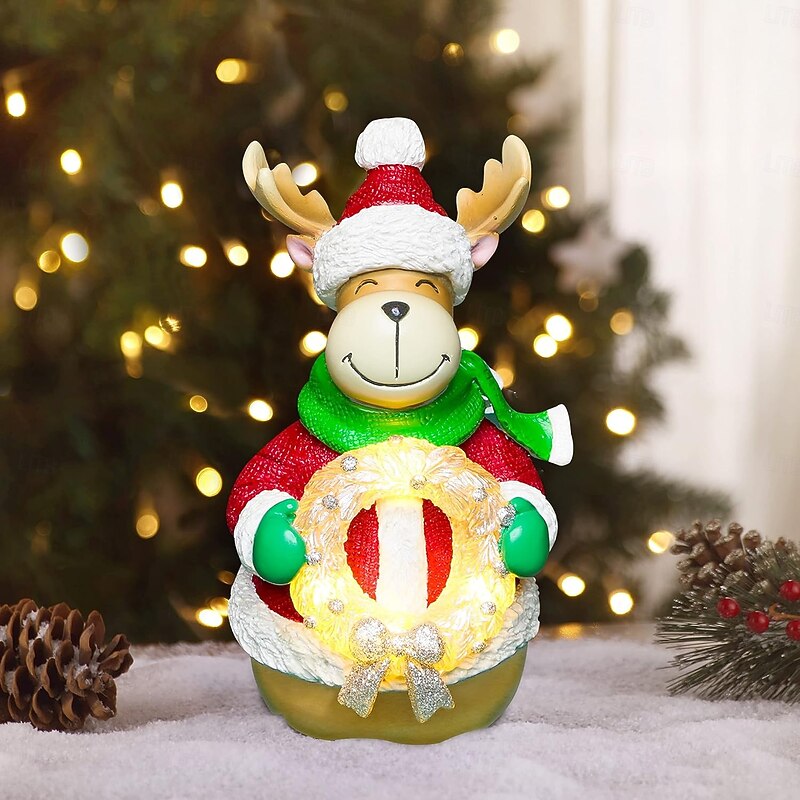 Christmas LED luminous Santa Claus snowman reindeer resin Figure Indoor bedroom study dining room desktop decorative light ornament light AAA battery 6 * 3inch