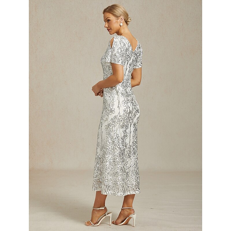 Women's Maxi Dress Sheath Dress Trumpet Mermaid Dress Elegant Party Cocktail Cold Shoulder Evening Party Cocktail Party Floral Short Sleeve V Neck White Summer Spring Fall Winter2