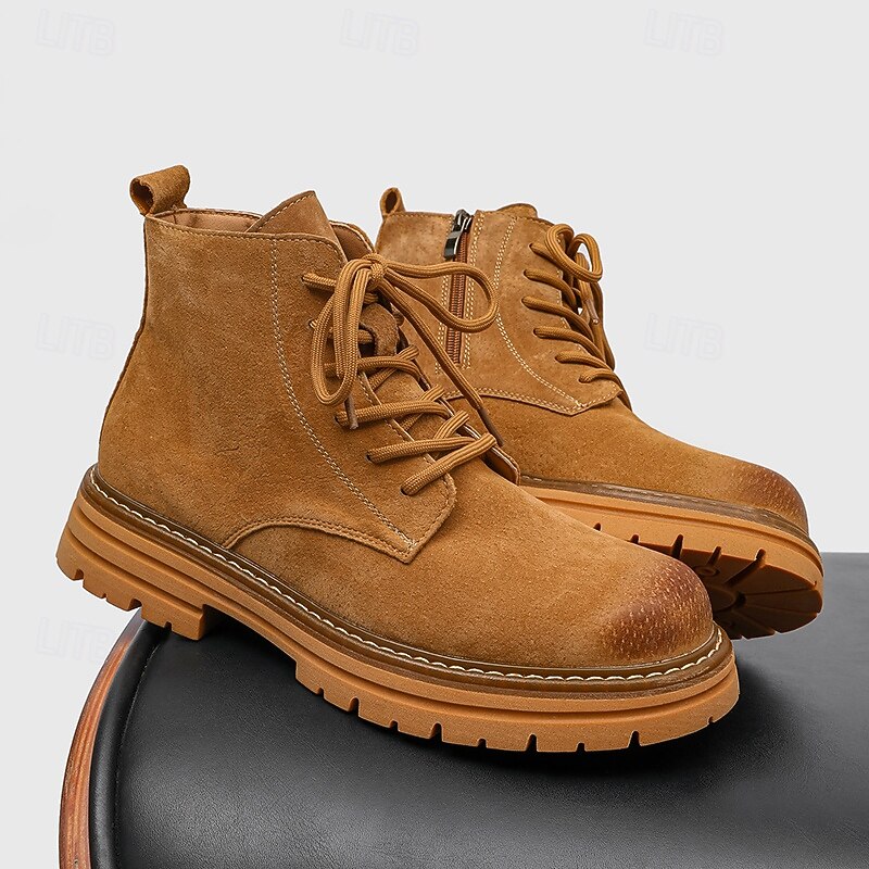 Men's Lace-Up Ankle Work Boots – Durable Casual Outdoor Combat-Inspired Shoes for Hiking, Farm Work and Daily Wear