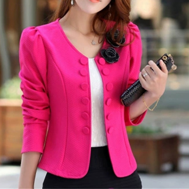 Women's Blazer Comfortable Buttons Elegant Fashion Outdoor Plain Going out Casual Daily Weekend Cardigan Regular Crewneck Regular Fit Long Sleeve Outerwear Light Pink Black White Spring Fall2