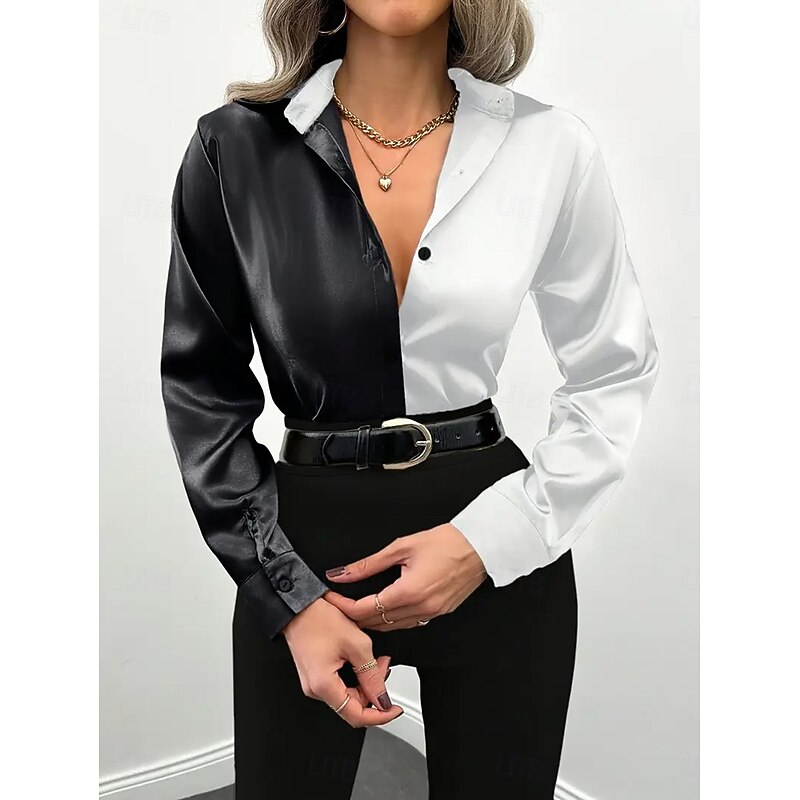 Women's Shirt Work Shirt Graphic Geometric Elegant Stylish Casual Long Sleeve Shirt Collar Regular Tops Work Party Evening Wear Daily Glitter White Khaki Spring, Fall, Winter, Summer3