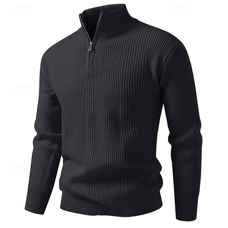 Men's Sweater Pullover Ribbed Knit Regular Tops Knitted Plain High Neck Vacation Fashion Business Casual Clothing Apparel Spring &  Fall Black Red M L XL4
