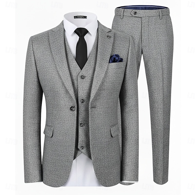 Men's Wedding Business Tweed Suits Shawl Lapel Black Burgundy Daily Formal Solid Colored Slim Fit 3 Piece Single Breasted One-button4