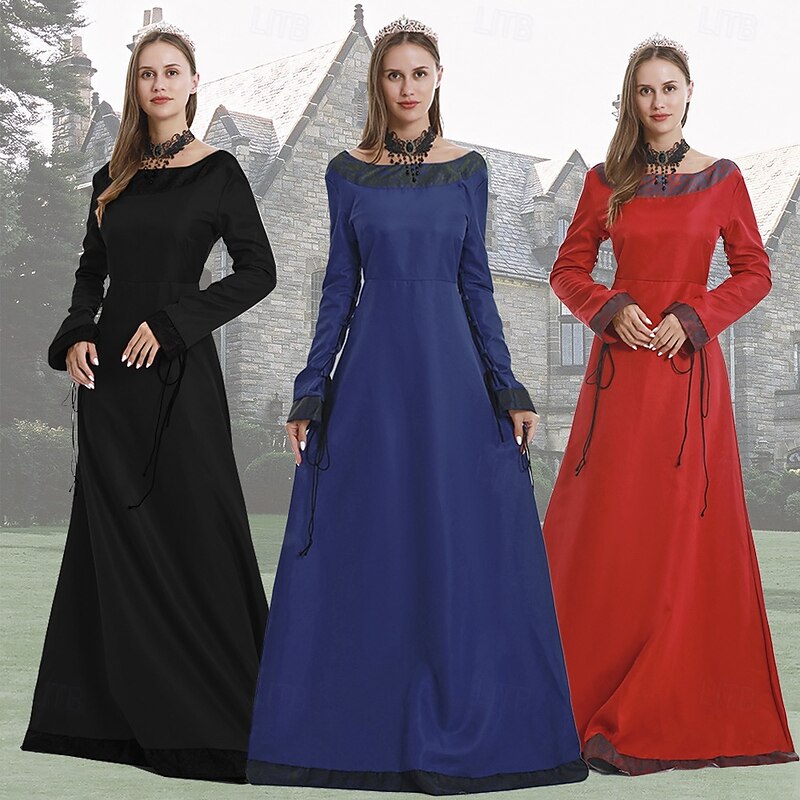 Retro Vintage Medieval Renaissance Floor Length Tunic Dress Viking Celtic Knight Fancy Dress Women's Celtic Viking Halloween Carnival Performance LARP Ren Faire Adults Dress