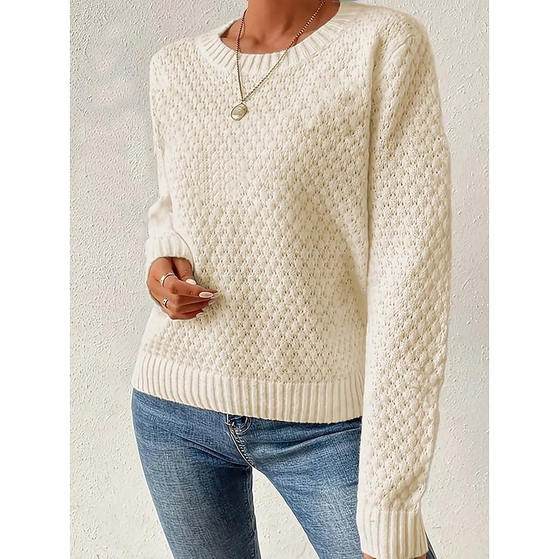 Women's Pullover Elegant Vintage Streetwear Solid Color Graphic Chunky Crew Neck Knitted Textured Long Sleeve Regular Tops Knit School Formal Outdoor Pink Blue Spring Fall3