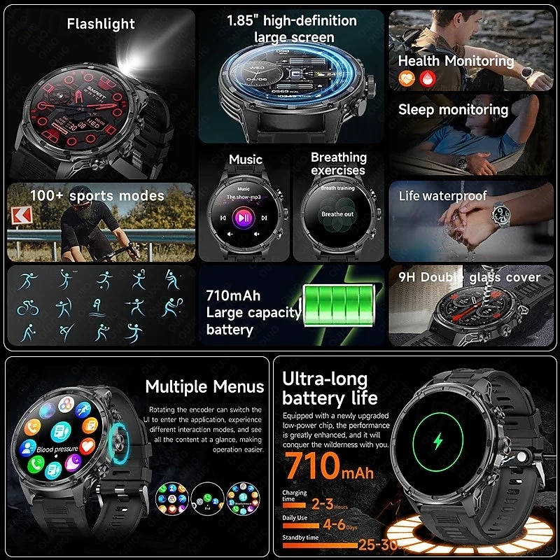 V99 Smart Watch Men 710 mAh Large Battery 1.85 Inch GPS Positioning Waterproof Bluetooth Call 100 Sports Smart Watch4