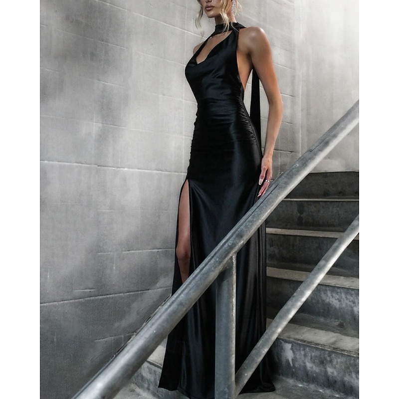 Women's Long Dress Maxi Dress Black Dress Prom Dress Party Dress Cocktail Dress Elegant Fashion Modern Party Special Occasion Evening Party Regular Fit Plain Sleeveless V Neck Black Champagne Red3
