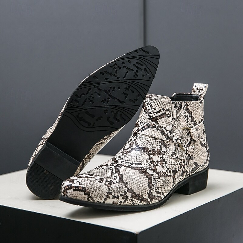 Men's Faux Leather Snake Print Chelsea Boots Fashion Pointed Toe Ankle Boots – Party, Stage and Night Out Footwear3