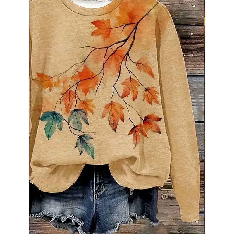 Women's Tunic Floral Graphic Casual Long Sleeve Crew Neck Round Neck Regular Tops Sports Vacation Wear Orange Fall Winter3