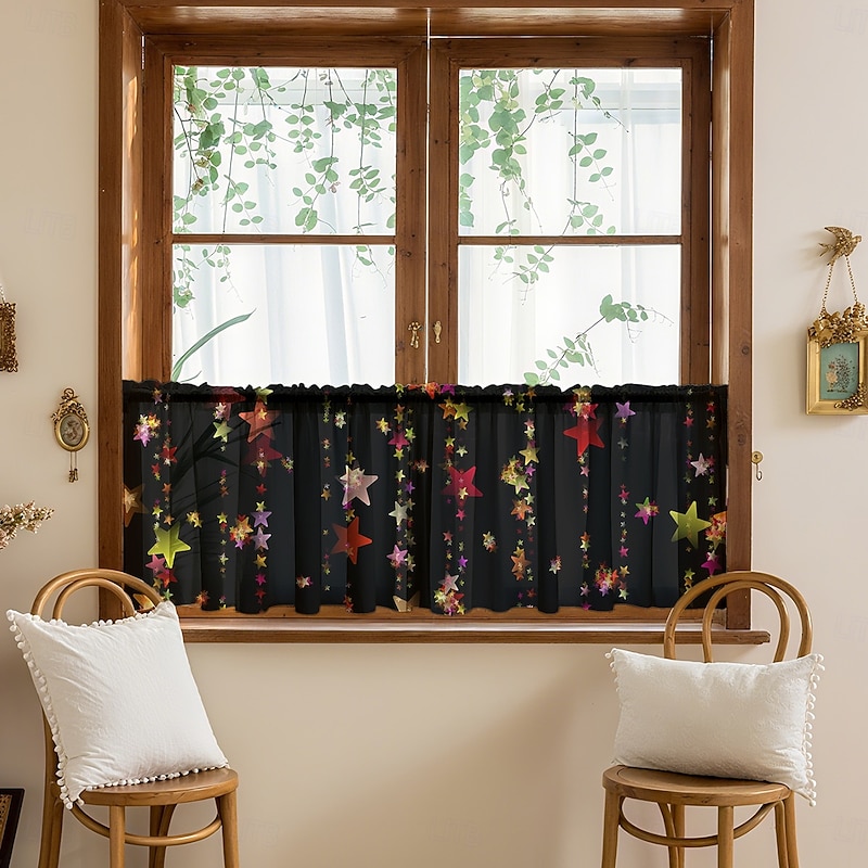 1PC Multicolor Pattern Short Kitchen Curtain, Half Window Cafe Curtain, Cross-Border Christmas Small Window Decoration, Polyester Cotton3