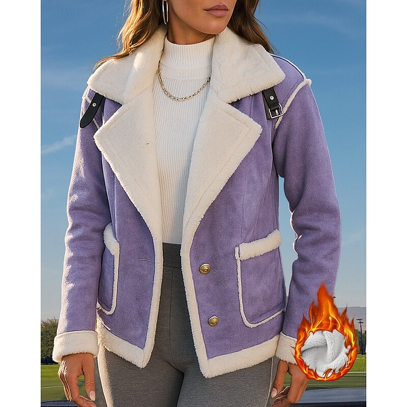 Women's Fleece Jacket Winter Coat with Pockets Long Sleeve Top Athleisure Fall Solid Colored Windproof Thick Warm Outdoor Travel Vacation Sportswear Activewear Wine Red Pink Light Purple