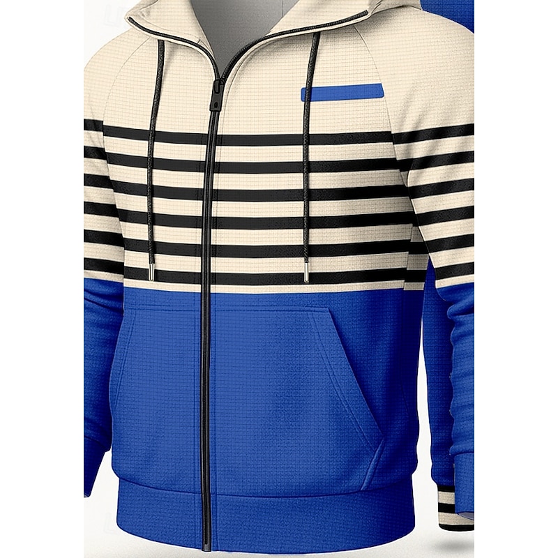 Christmas Men's Hoodie Tracksuit 2 Piece Tracksuit Drawstring Zip Up Striped Athletic Clothing Set Clothing Suit Fall Red Blue Vocation Outdoor Travel Lightweight Fashion Long Sleeve Sport Activewear3