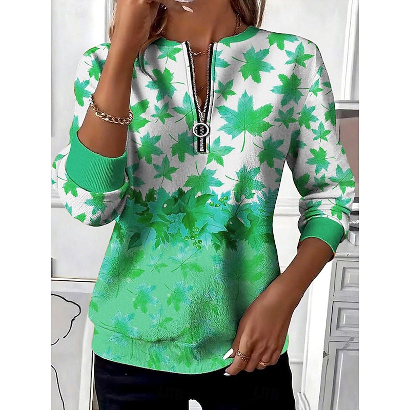Women's Pullover Sweatshirt Zip Up Sweatshirts Floral Graphic Fashion Casual Long Sleeve Crew Neck Regular Tops Street Dailywear Zipper Print Purple Orange Green Fall Winter3