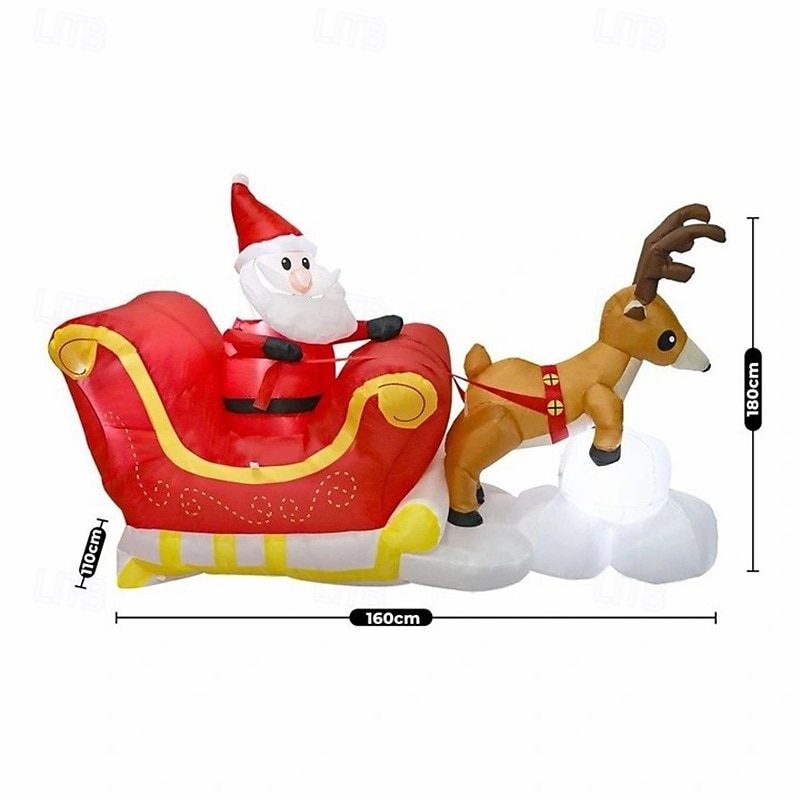 Christmas Santa Claus reindeer sled with LED lights inflatable air model indoor and outdoor courtyard lawn festive atmosphere decoration props EU/US/UK/AU Plug 1.8 * 1.6M2
