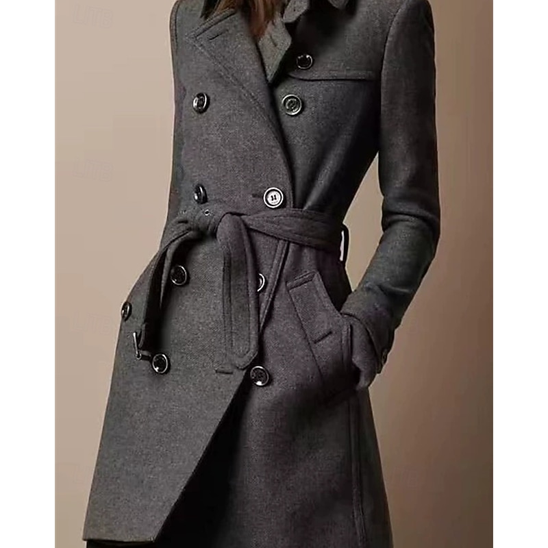 Women's Winter Coat Coat Warm Comfortable Pocket Buttons Casual Solid Color Vacation Street Casual Daily Wear Long Turndown Regular Fit Long Sleeve Outerwear Black Red Brown Fall Winter