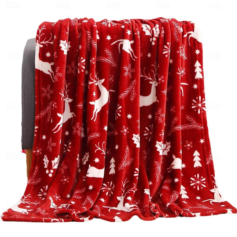 Festive Burgundy Reindeer Christmas Blanket, Soft Flannel Throw for Sofa, Holiday Home Decoration and Gift2