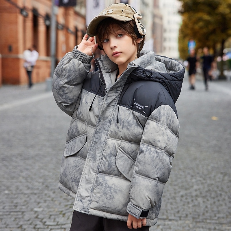 Kids Unisex Down Jacket Outdoor Jacket Puffer Jacket Outerwear Tie Dye Long Sleeve Keep Warm Windproof Coat Outdoor Daily Basic Pink Green Gray Fall Winter 4 years+3