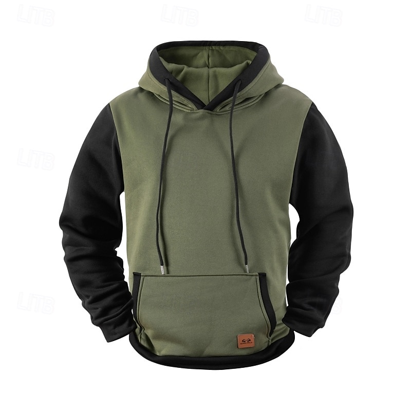 Men's Hoodie Pullover Hoodie Sweatshirt Fleece Hoodie Wine Red Army Green Navy Blue Gray Hooded Plain Patchwork Color Block Sports & Outdoor Casual Daily Streetwear Cool Sportswear Spring &  Fall