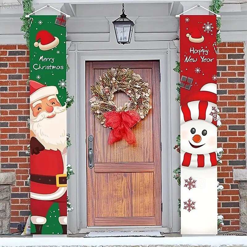 Christmas Party Hanging Banner, Santa Claus Decoration Flag, Holiday Photo Prop, Festive Door and Wall Decor for Xmas Celebration2