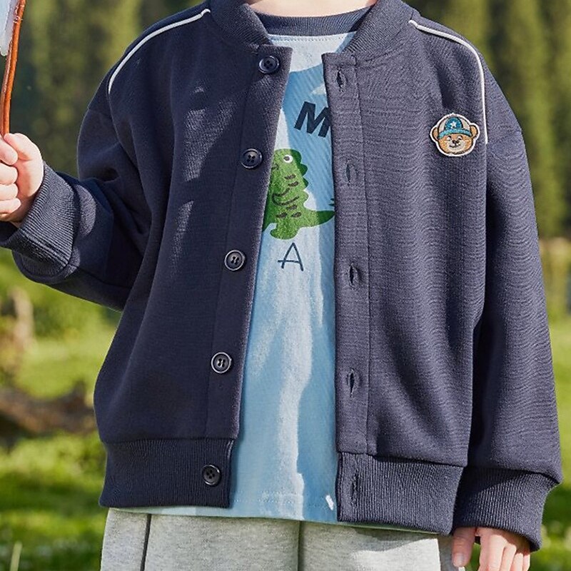 Kids Unisex Baseball Jackets Outerwear Solid Color Long Sleeve Comfort Buttons Soft Coat Outdoor Cotton Fashion Daily Blue Gray Spring Fall 4 years+
