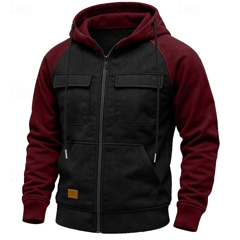Men's Hoodie Full Zip Hoodie Fleece Hoodie Tactical Hoodie Black Pink Army Green Burgundy Blue Hooded Plain Zipper Sports & Outdoor Casual Daily Streetwear Cool Sportswear Spring &  Fall Clothing3