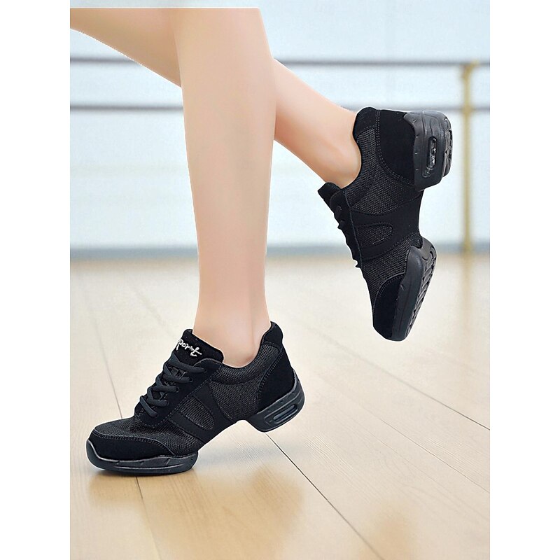 Women's Black Mesh Jazz Dance Sneakers - Lightweight Breathable Professional Practice Shoes for Latin, Hip Hop and Ballroom3