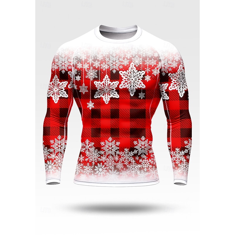 Christmas Men's Compression Shirt Running Shirt Long Sleeve Tee Tshirt Plaid Checkered Quick Dry Compression Power Flex Moisture Wicking Gym Workout Active Training Exercise Sportswear Activewear Red